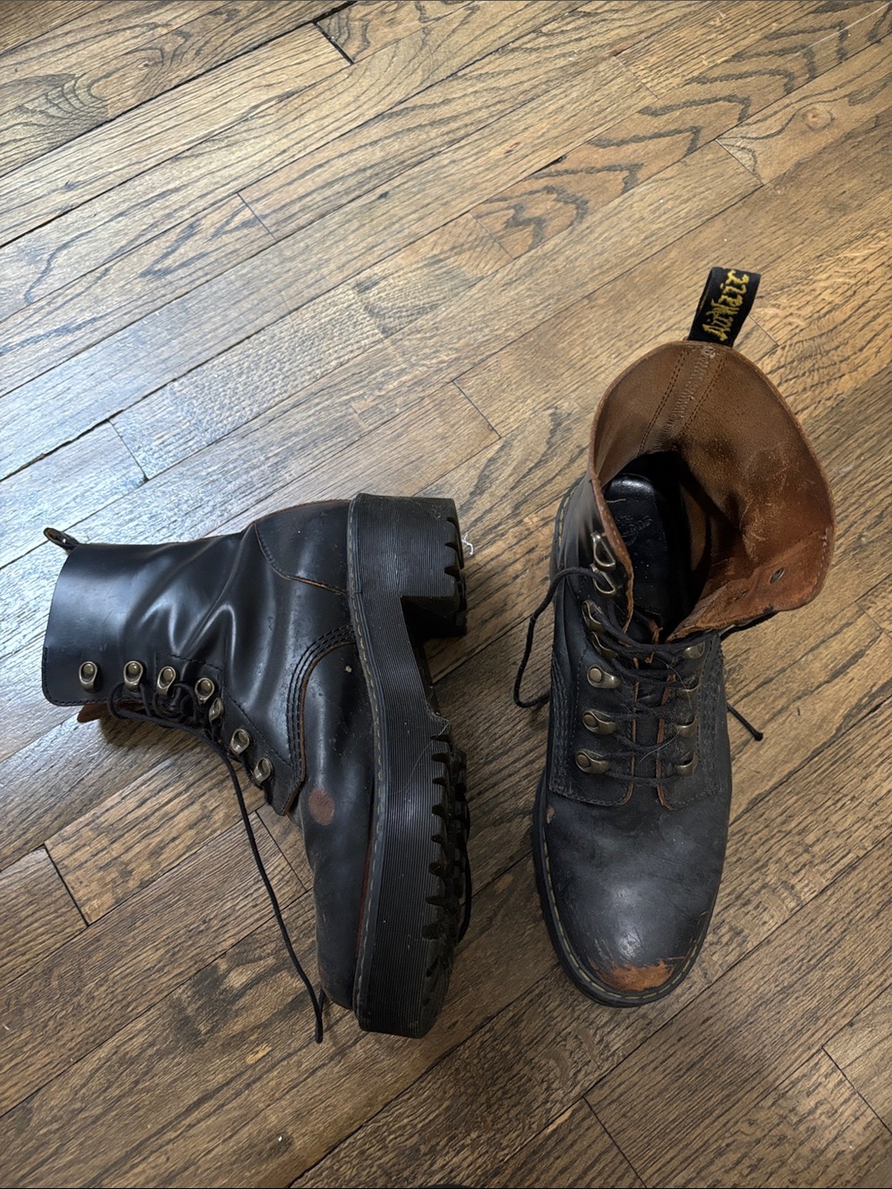 Dr. Martens Black Leather Lace-Up Combat Boots with Brown Interior